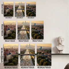 2D flat 1pc Barcelona Cityscape Golden Hour Urban Vista Modern Wall Art Living Room Decor Farmhouse Style Canvas Prints Bedroom Artwork Inspirational Home Decor