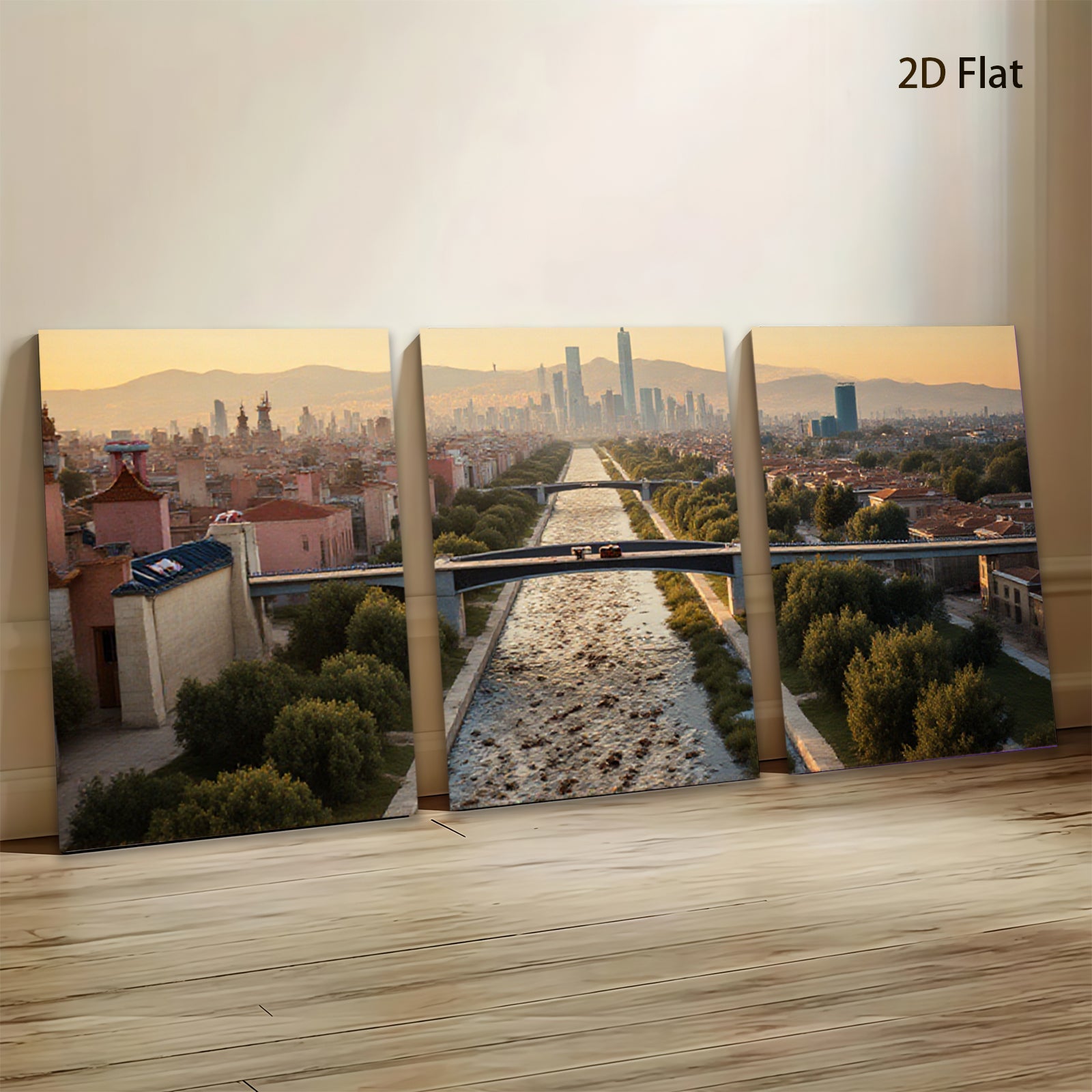 2D flat 1pc Barcelona Cityscape Golden Hour Urban Vista Modern Wall Art Living Room Decor Farmhouse Style Canvas Prints Bedroom Artwork Inspirational Home Decor