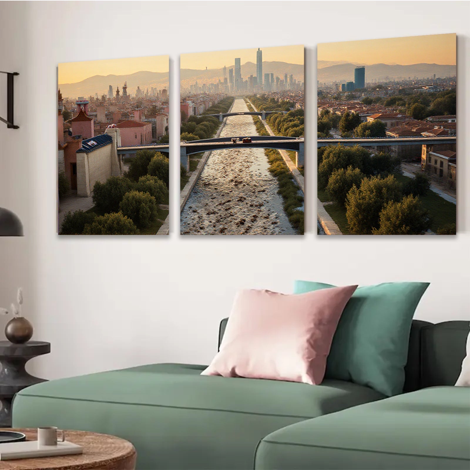 2D flat 1pc Barcelona Cityscape Golden Hour Urban Vista Modern Wall Art Living Room Decor Farmhouse Style Canvas Prints Bedroom Artwork Inspirational Home Decor