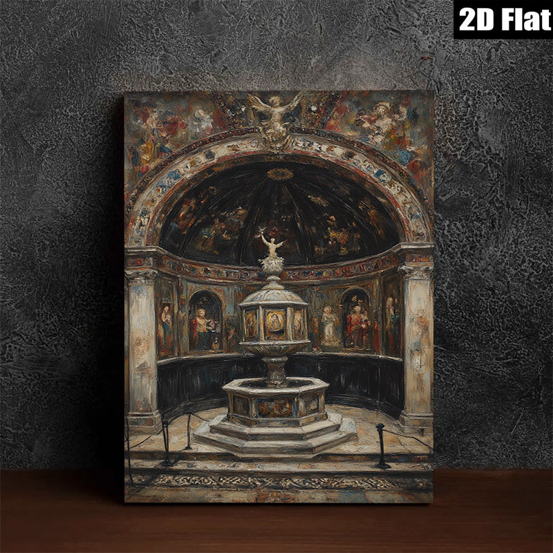 2D flat 1pc Baroque Chapel Fountain Religious Art Gallery Wall Decor Living Room Bedroom Home Office Canvas Print Modern Farmhouse Style