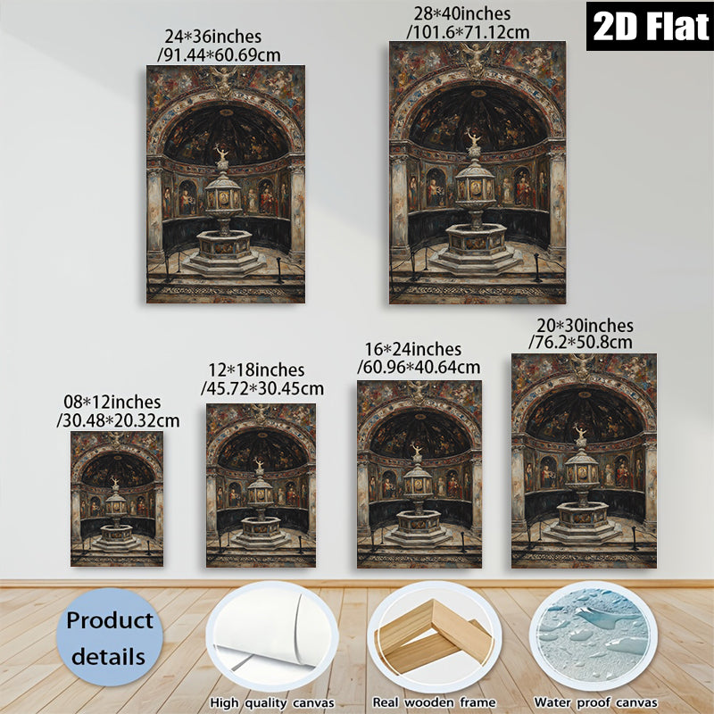 2D flat 1pc Baroque Chapel Fountain Religious Art Gallery Wall Decor Living Room Bedroom Home Office Canvas Print Modern Farmhouse Style