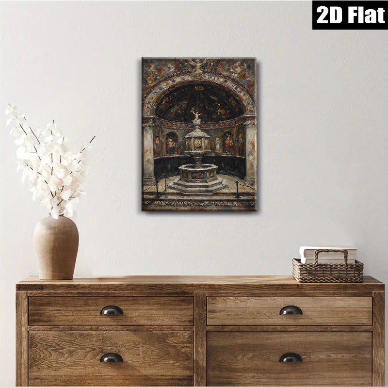 2D flat 1pc Baroque Chapel Fountain Religious Art Gallery Wall Decor Living Room Bedroom Home Office Canvas Print Modern Farmhouse Style