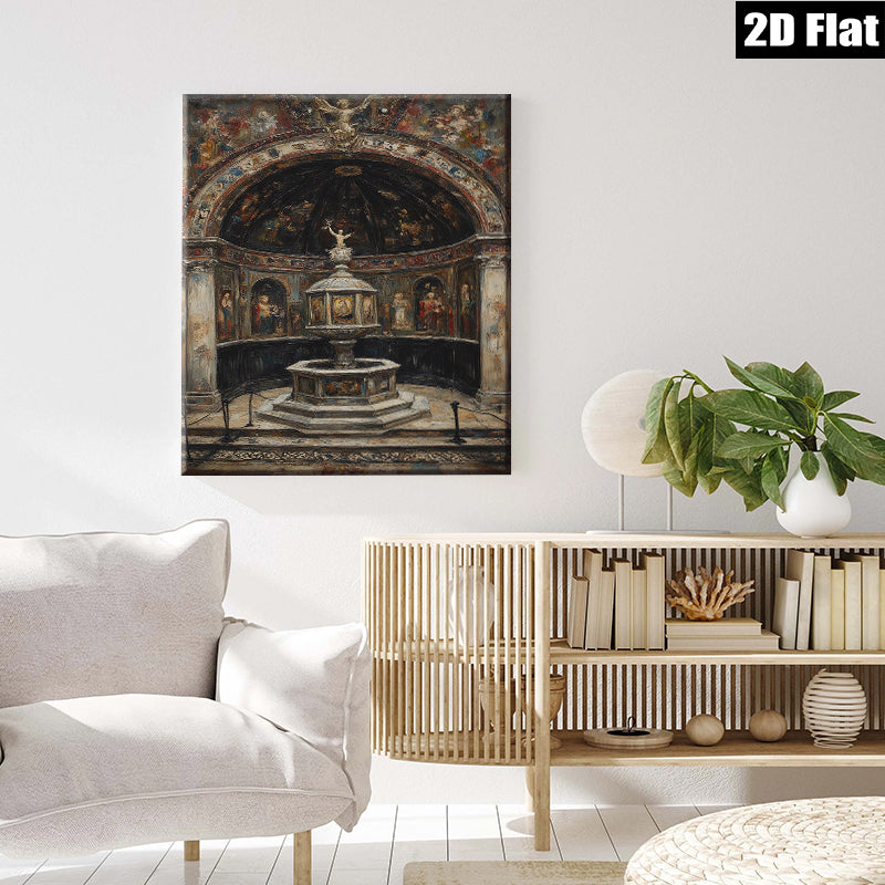 2D flat 1pc Baroque Chapel Fountain Religious Art Gallery Wall Decor Living Room Bedroom Home Office Canvas Print Modern Farmhouse Style
