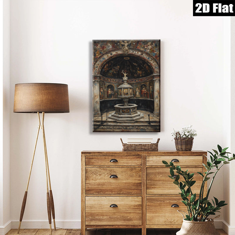 2D flat 1pc Baroque Chapel Fountain Religious Art Gallery Wall Decor Living Room Bedroom Home Office Canvas Print Modern Farmhouse Style