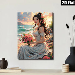 2D flat 1pc Beach Bride Romance Floral Bouquet Wall Art Canvas Prints Living Room Bedroom Decor Farmhouse Style Cozy Home Gifts Modern Gallery Wrapped