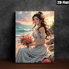 2D flat 1pc Beach Bride Romance Floral Bouquet Wall Art Canvas Prints Living Room Bedroom Decor Farmhouse Style Cozy Home Gifts Modern Gallery Wrapped