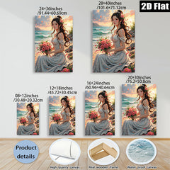2D flat 1pc Beach Bride Romance Floral Bouquet Wall Art Canvas Prints Living Room Bedroom Decor Farmhouse Style Cozy Home Gifts Modern Gallery Wrapped
