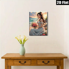 2D flat 1pc Beach Bride Romance Floral Bouquet Wall Art Canvas Prints Living Room Bedroom Decor Farmhouse Style Cozy Home Gifts Modern Gallery Wrapped