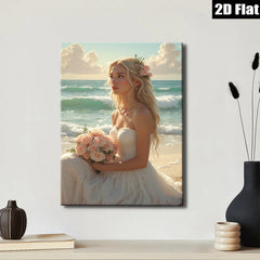 2D flat 1pc Beach Bride Romantic Portrait Wall Art Canvas Prints for Bedroom Living Room Home Decor Modern Farmhouse Style Gallery Wrapped Ready to Hang