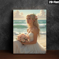 2D flat 1pc Beach Bride Romantic Portrait Wall Art Canvas Prints for Bedroom Living Room Home Decor Modern Farmhouse Style Gallery Wrapped Ready to Hang