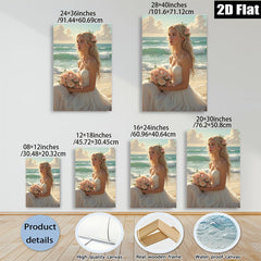 2D flat 1pc Beach Bride Romantic Portrait Wall Art Canvas Prints for Bedroom Living Room Home Decor Modern Farmhouse Style Gallery Wrapped Ready to Hang