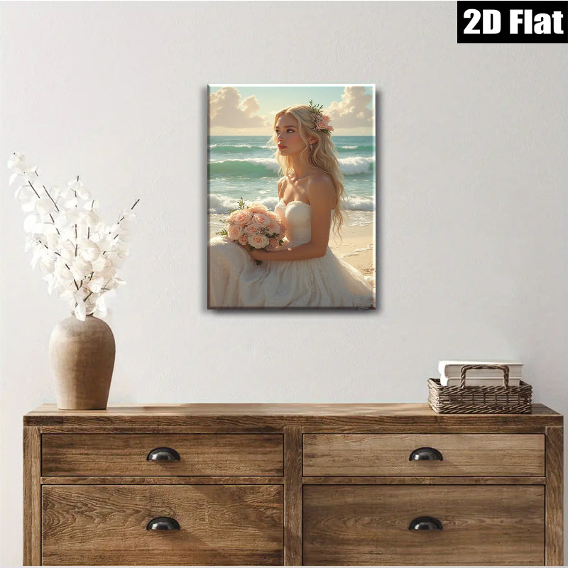 2D flat 1pc Beach Bride Romantic Portrait Wall Art Canvas Prints for Bedroom Living Room Home Decor Modern Farmhouse Style Gallery Wrapped Ready to Hang