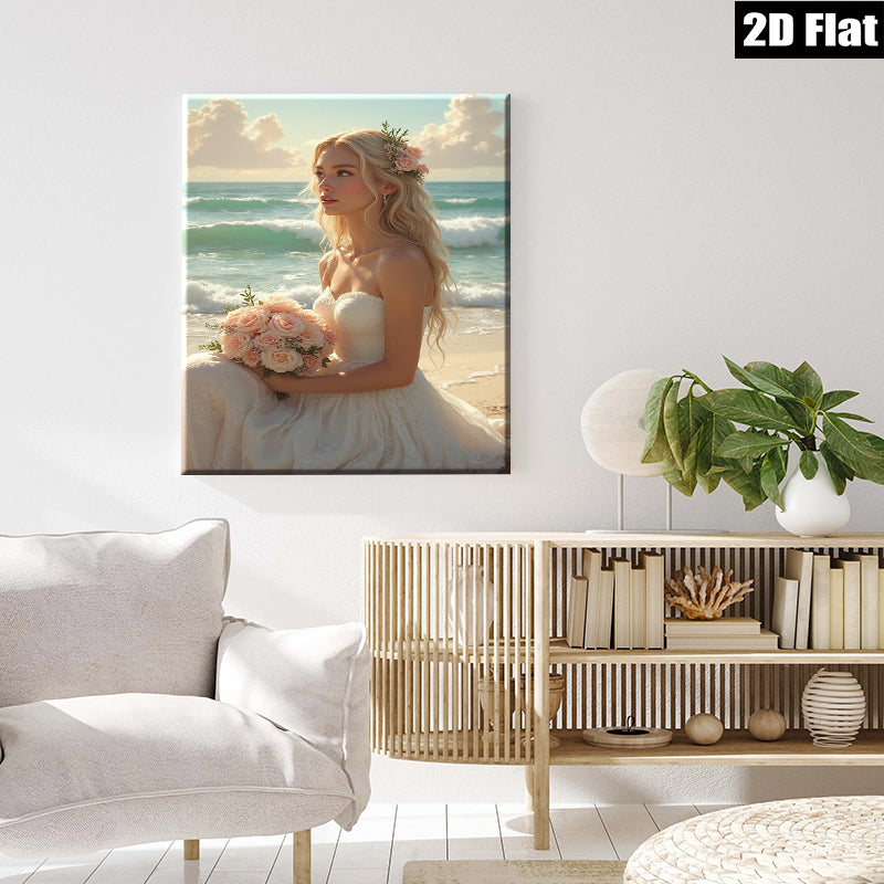 2D flat 1pc Beach Bride Romantic Portrait Wall Art Canvas Prints for Bedroom Living Room Home Decor Modern Farmhouse Style Gallery Wrapped Ready to Hang