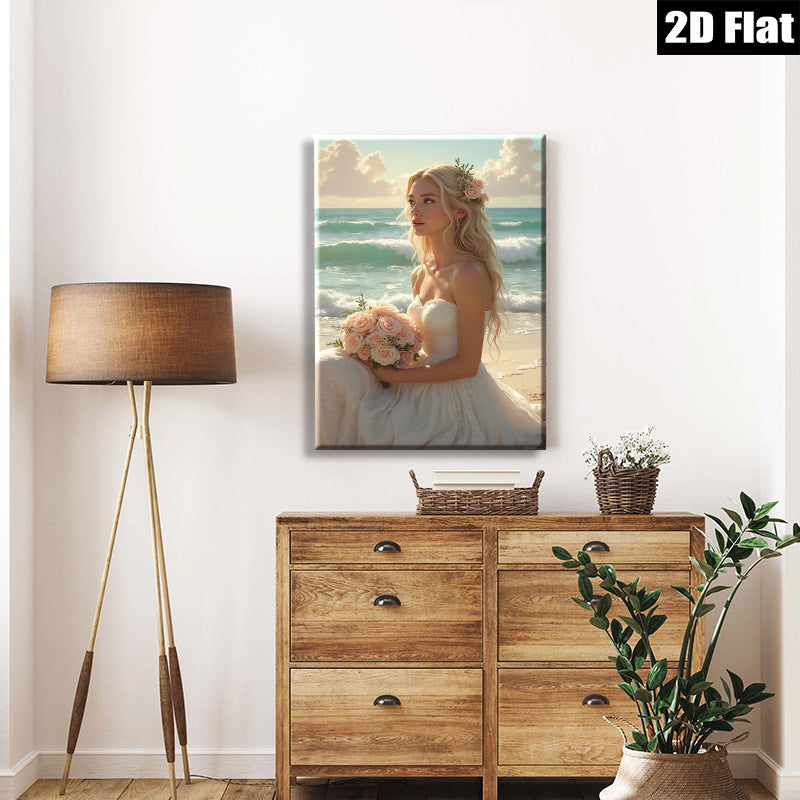 2D flat 1pc Beach Bride Romantic Portrait Wall Art Canvas Prints for Bedroom Living Room Home Decor Modern Farmhouse Style Gallery Wrapped Ready to Hang