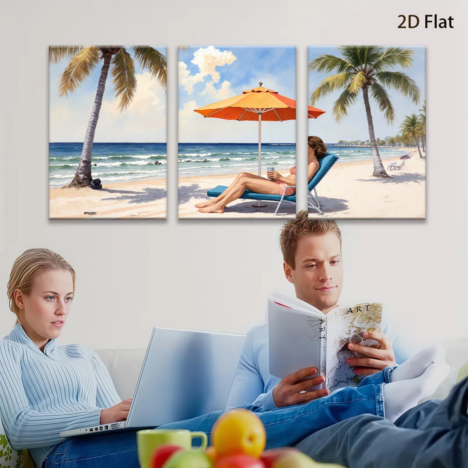 2D flat 1pc Beach Relaxation Coastal Scene Tropical Vibes Living Room Bedroom Home Decor Wall Art Prints Modern Stylish