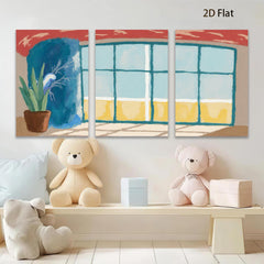 2D flat 1pc Beach View Window Floral Plant Living Room Bedroom Gallery Wall Art Modern Farmhouse Decor Coastal Vibes Canvas Prints
