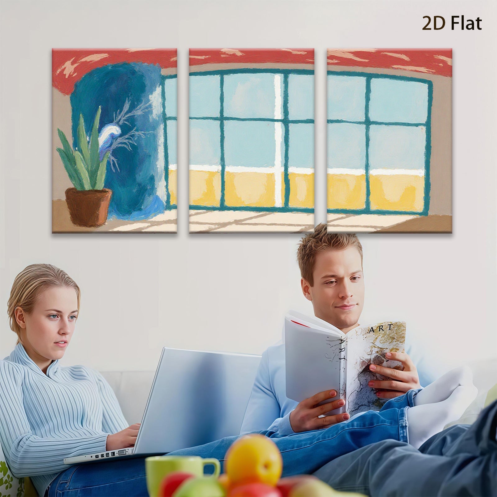 2D flat 1pc Beach View Window Floral Plant Living Room Bedroom Gallery Wall Art Modern Farmhouse Decor Coastal Vibes Canvas Prints