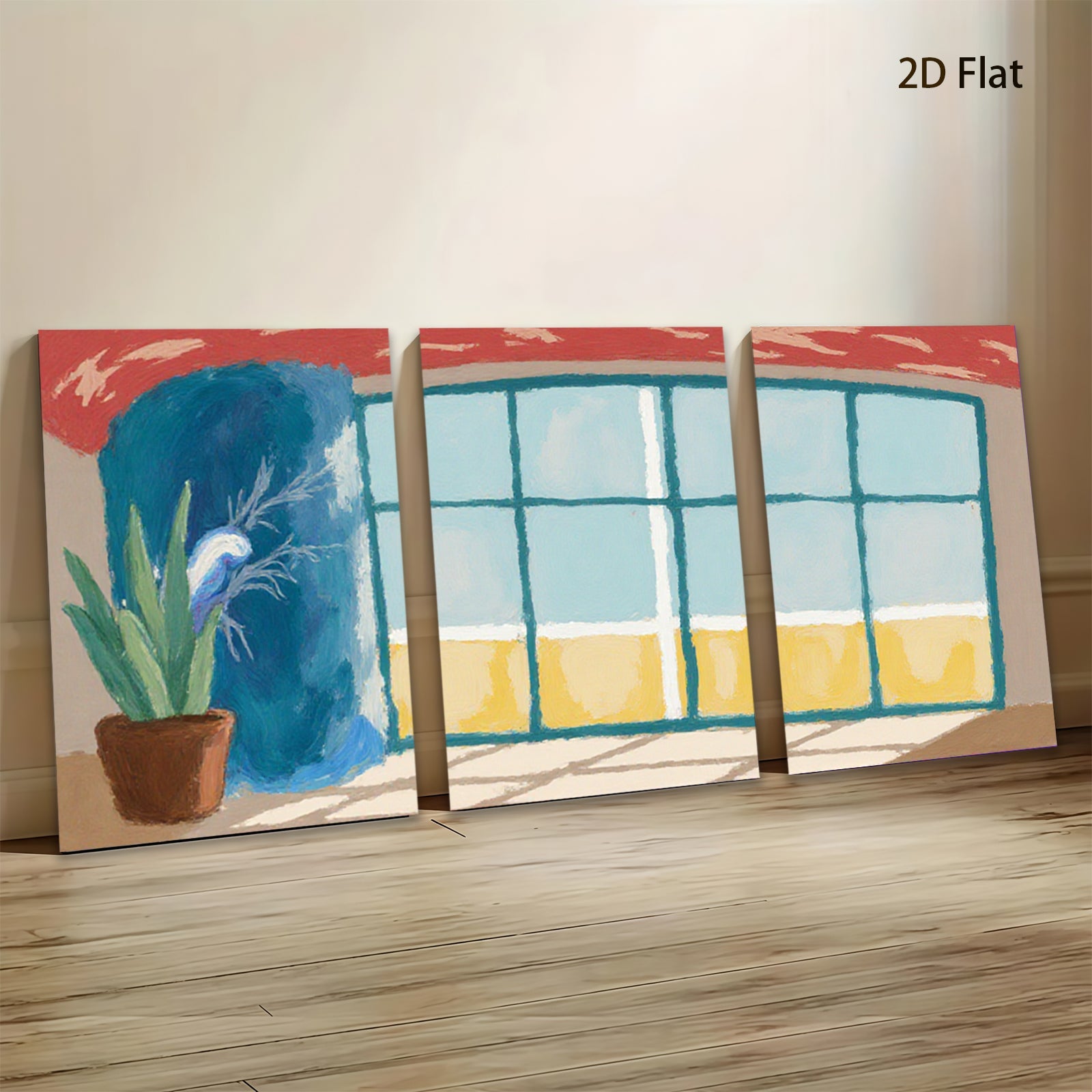 2D flat 1pc Beach View Window Floral Plant Living Room Bedroom Gallery Wall Art Modern Farmhouse Decor Coastal Vibes Canvas Prints