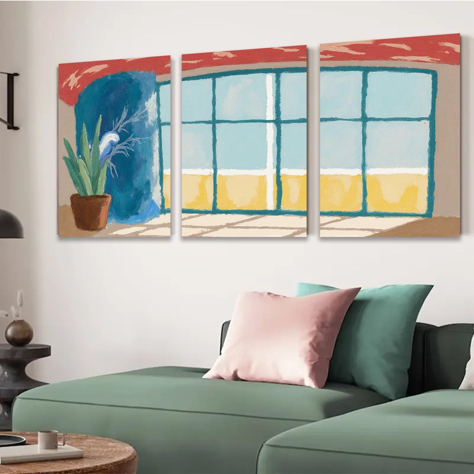 2D flat 1pc Beach View Window Floral Plant Living Room Bedroom Gallery Wall Art Modern Farmhouse Decor Coastal Vibes Canvas Prints