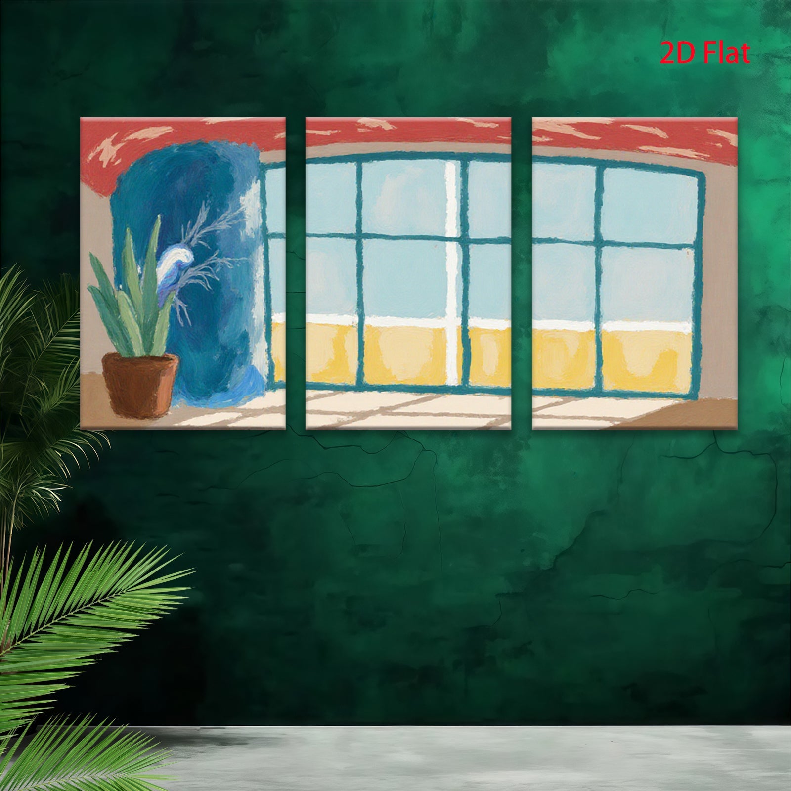 2D flat 1pc Beach View Window Floral Plant Living Room Bedroom Gallery Wall Art Modern Farmhouse Decor Coastal Vibes Canvas Prints