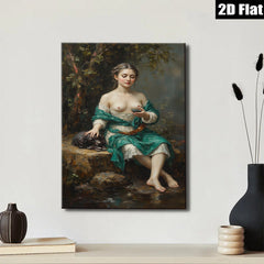 2D flat 1pc Beautiful Woman with Dog Pastoral Scene Wall Art for Living Room Bedroom Home Decor Gallery Wrapped Canvas Prints Ready to Hang Modern Farmhouse Style