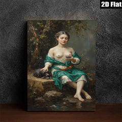 2D flat 1pc Beautiful Woman with Dog Pastoral Scene Wall Art for Living Room Bedroom Home Decor Gallery Wrapped Canvas Prints Ready to Hang Modern Farmhouse Style