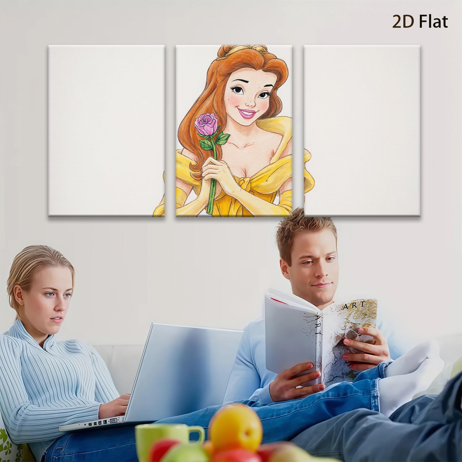 2D flat 1pc Beauty and Beast Princess floral portrait canvas wall art bedroom living room decor farmhouse style modern aesthetic statement piece