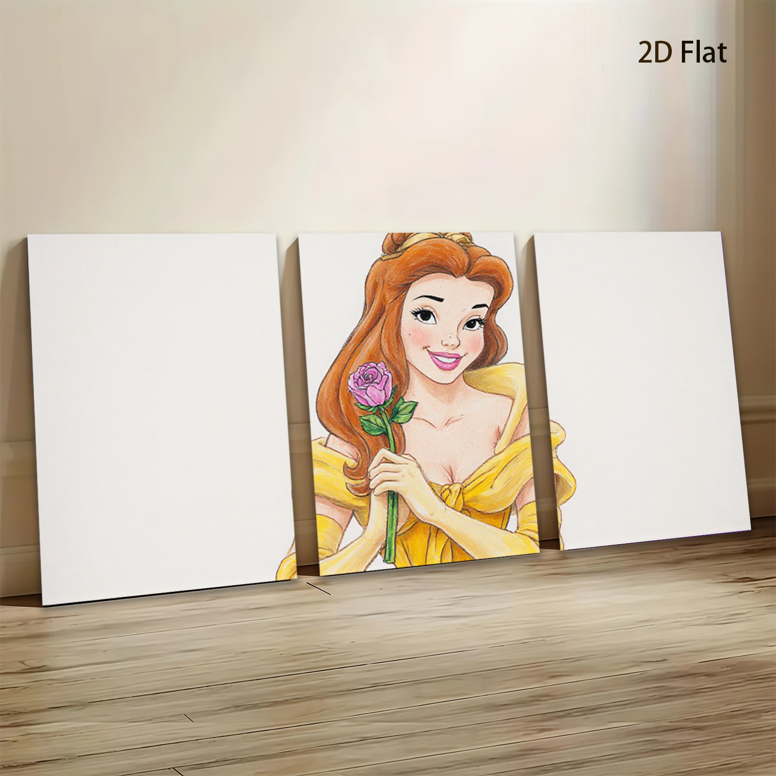 2D flat 1pc Beauty and Beast Princess floral portrait canvas wall art bedroom living room decor farmhouse style modern aesthetic statement piece