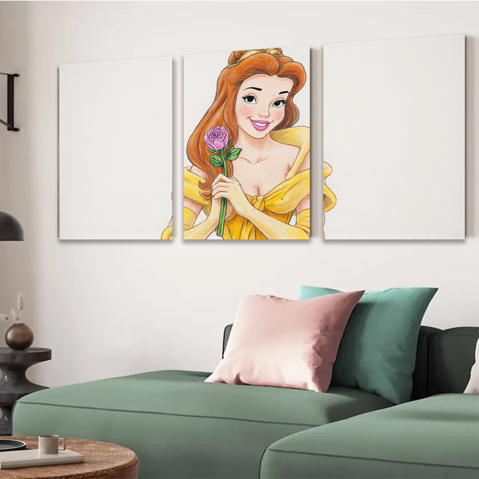 2D flat 1pc Beauty and Beast Princess floral portrait canvas wall art bedroom living room decor farmhouse style modern aesthetic statement piece