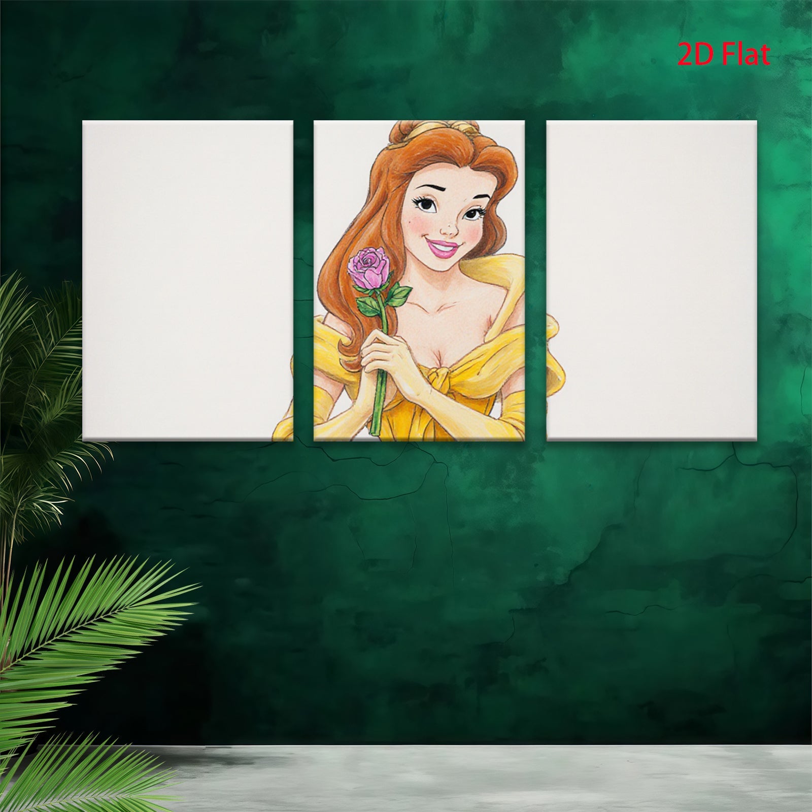 2D flat 1pc Beauty and Beast Princess floral portrait canvas wall art bedroom living room decor farmhouse style modern aesthetic statement piece