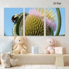 2D flat 1pc Bee on Thistle Bloom Floral Art Wall Decor Living Room Bedroom Modern Farmhouse Rustic Chic Gallery Wrapped Canvas Print