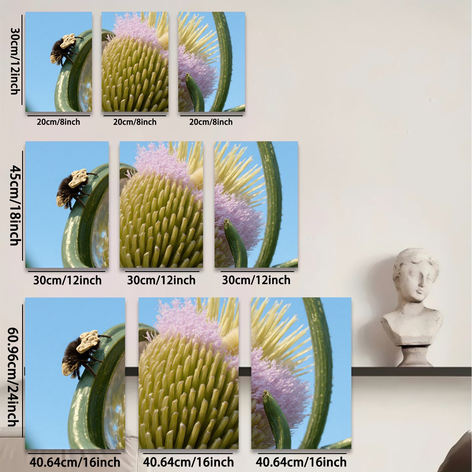 2D flat 1pc Bee on Thistle Bloom Floral Art Wall Decor Living Room Bedroom Modern Farmhouse Rustic Chic Gallery Wrapped Canvas Print