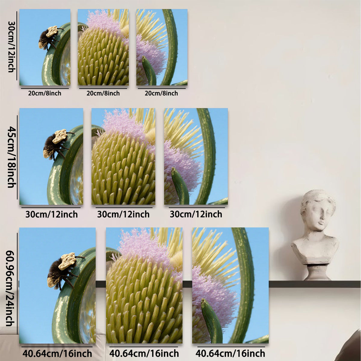 2D flat 1pc Bee on Thistle Bloom Floral Art Wall Decor Living Room Bedroom Modern Farmhouse Rustic Chic Gallery Wrapped Canvas Print