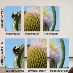 2D flat 1pc Bee on Thistle Bloom Floral Art Wall Decor Living Room Bedroom Modern Farmhouse Rustic Chic Gallery Wrapped Canvas Print