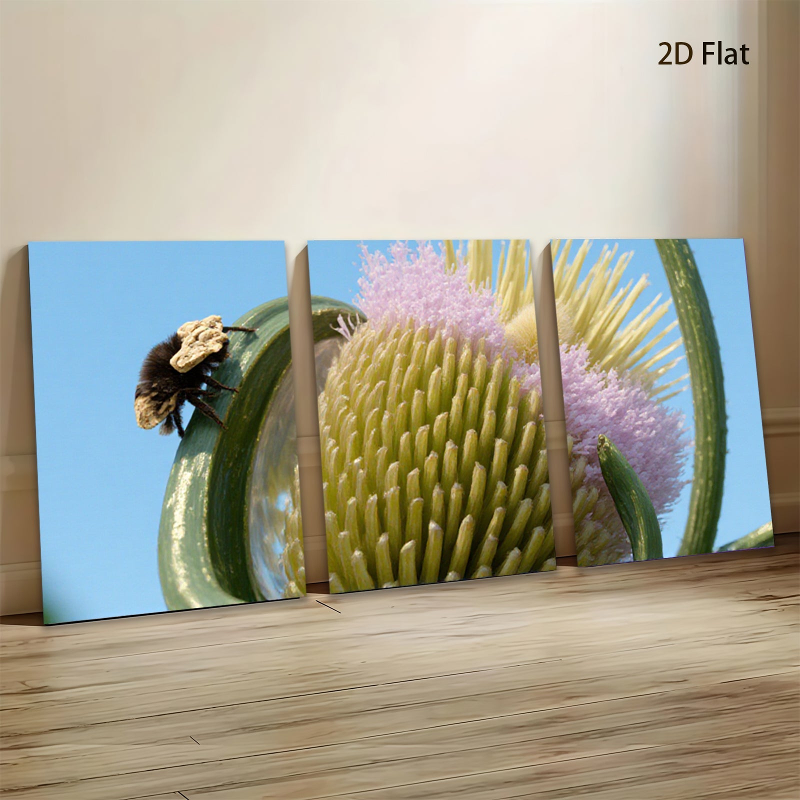 2D flat 1pc Bee on Thistle Bloom Floral Art Wall Decor Living Room Bedroom Modern Farmhouse Rustic Chic Gallery Wrapped Canvas Print