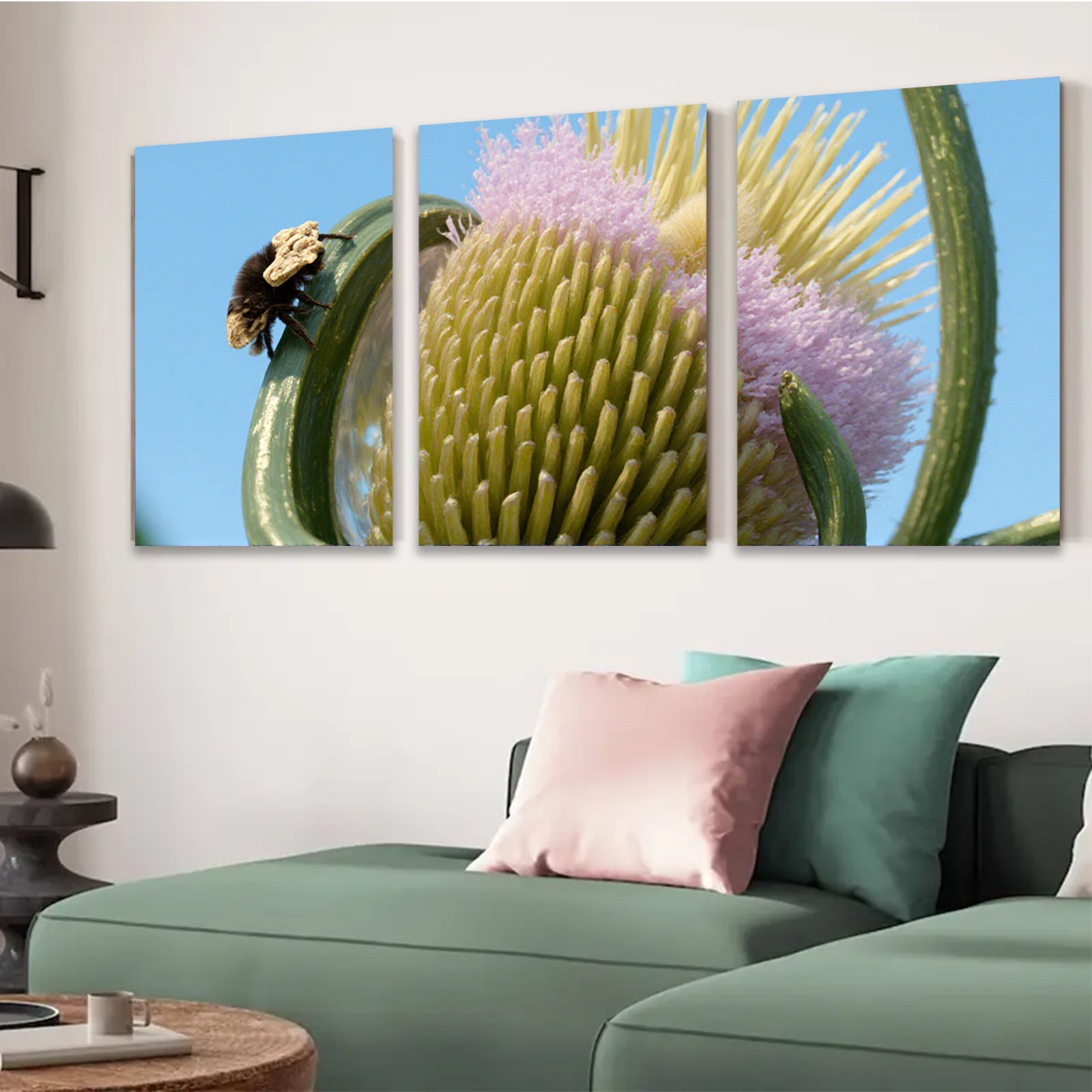 2D flat 1pc Bee on Thistle Bloom Floral Art Wall Decor Living Room Bedroom Modern Farmhouse Rustic Chic Gallery Wrapped Canvas Print