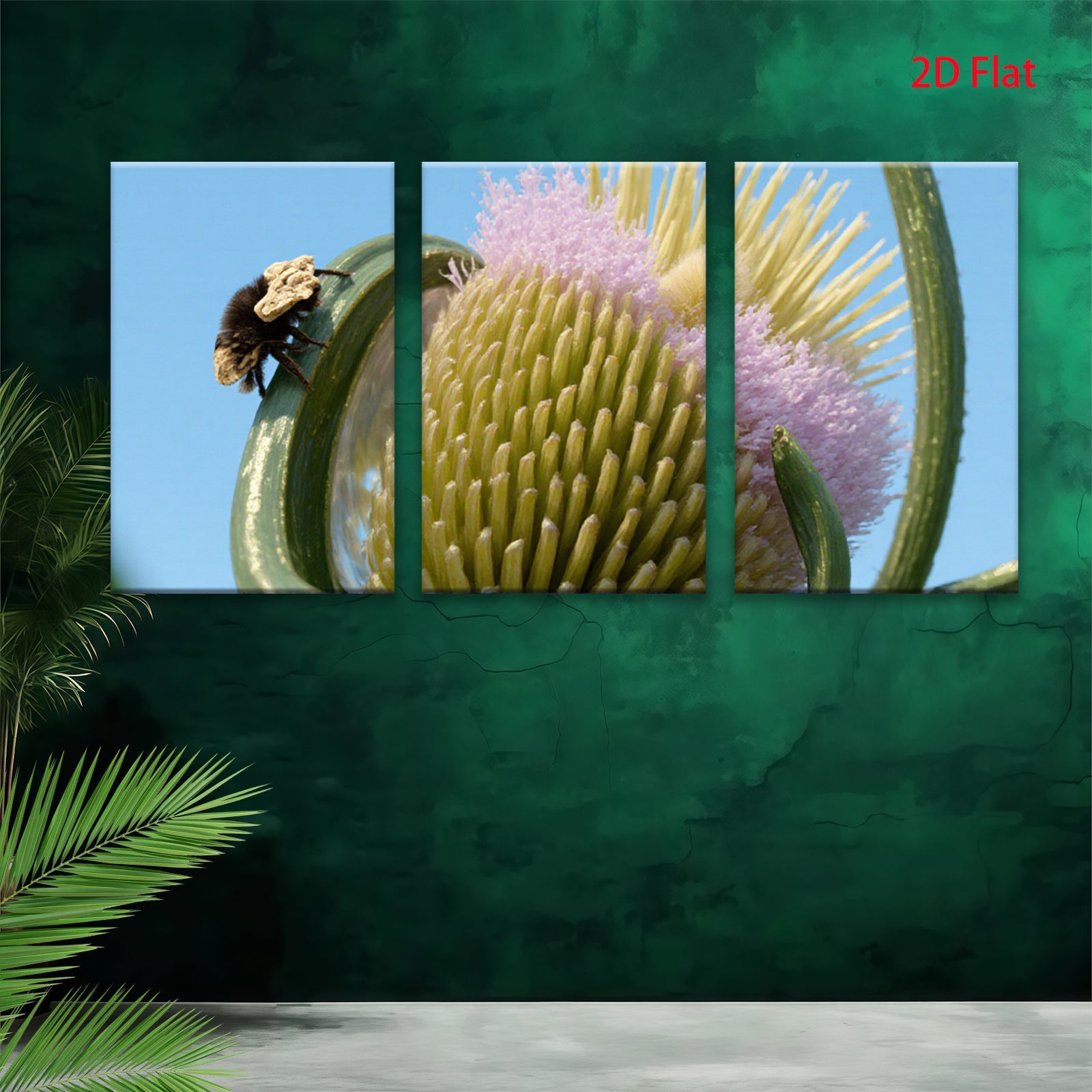 2D flat 1pc Bee on Thistle Bloom Floral Art Wall Decor Living Room Bedroom Modern Farmhouse Rustic Chic Gallery Wrapped Canvas Print