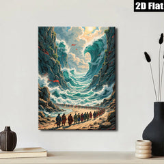 2D flat 1pc Biblical Exodus Dramatic Red Sea Crossing Wall Art Living Room Decor Gallery Wrapped Canvas Print Home Office Modern Farmhouse Coastal Aesthetic