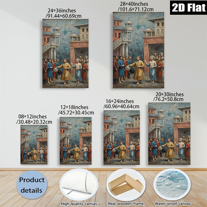 2D flat 1pc Biblical Scene Depicting Christ & Disciples Dramatic Religious Wall Art Living Room Bedroom Decor Gallery Wrapped Canvas Print Modern Farmhouse Style