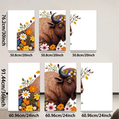 2D flat 1pc Bison floral portrait wall art canvas prints farmhouse decor living room bedroom modern rustic gallery wrapped timeless statement piece cozy vibes