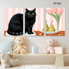 2D flat 1pc Black Cat Still Life Fruit Floral Living Room Bedroom Gallery Wall Art Modern Farmhouse Decor
