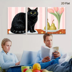 2D flat 1pc Black Cat Still Life Fruit Floral Living Room Bedroom Gallery Wall Art Modern Farmhouse Decor