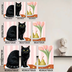 2D flat 1pc Black Cat Still Life Fruit Floral Living Room Bedroom Gallery Wall Art Modern Farmhouse Decor