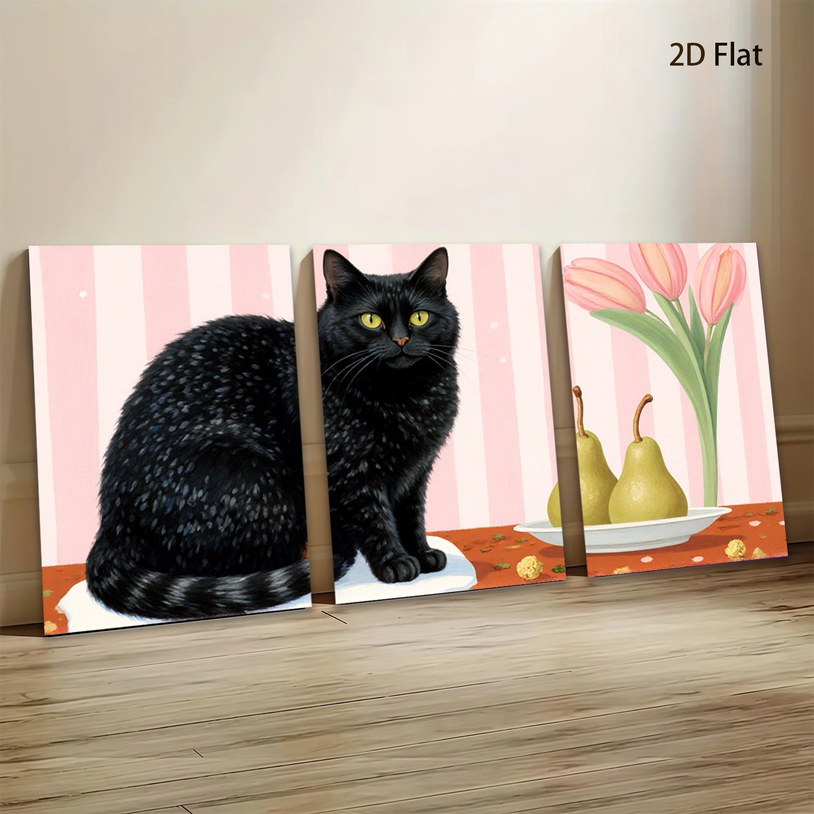2D flat 1pc Black Cat Still Life Fruit Floral Living Room Bedroom Gallery Wall Art Modern Farmhouse Decor