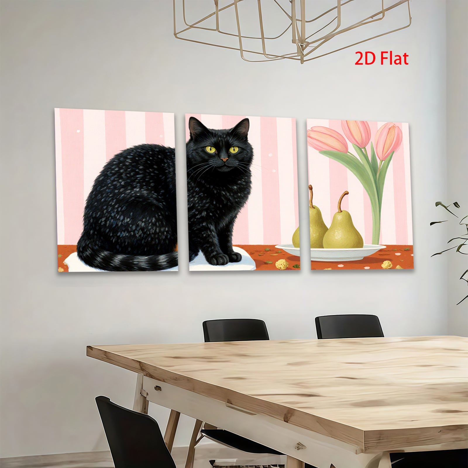2D flat 1pc Black Cat Still Life Fruit Floral Living Room Bedroom Gallery Wall Art Modern Farmhouse Decor