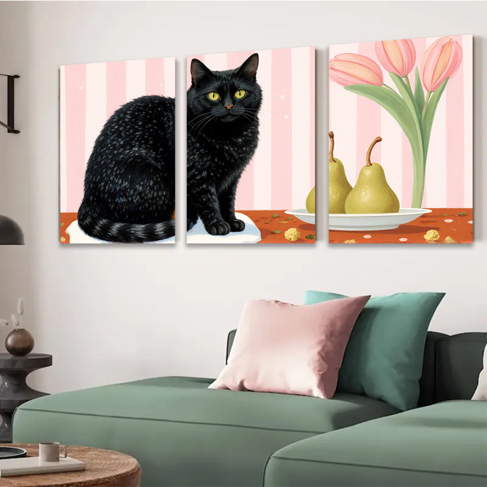 2D flat 1pc Black Cat Still Life Fruit Floral Living Room Bedroom Gallery Wall Art Modern Farmhouse Decor