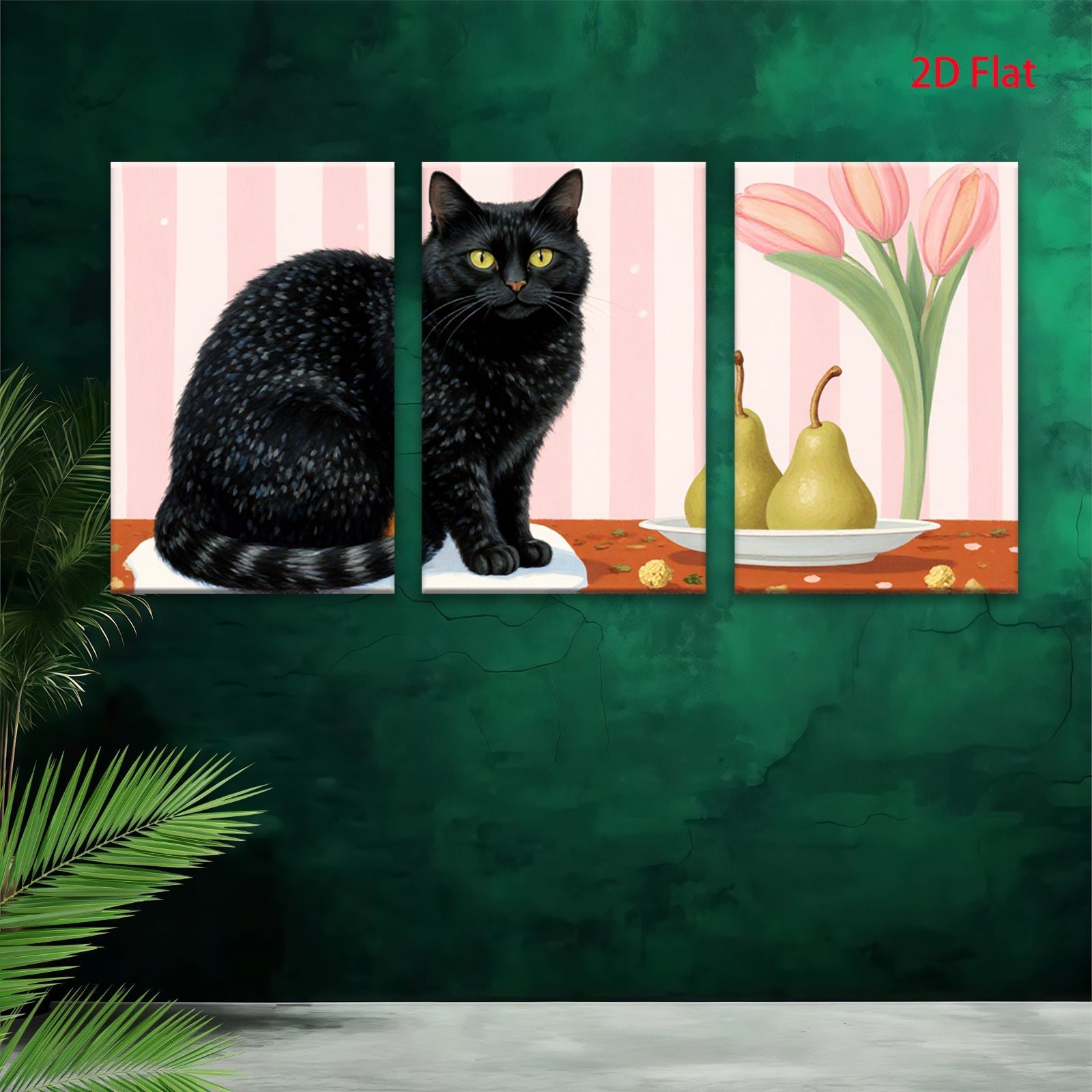 2D flat 1pc Black Cat Still Life Fruit Floral Living Room Bedroom Gallery Wall Art Modern Farmhouse Decor