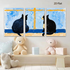 2D flat 1pc Black Cats Facing Each Other Whimsical Wall Art Living Room Bedroom Decor Farmhouse Style Modern Minimalist Canvas Prints Ready To Hang
