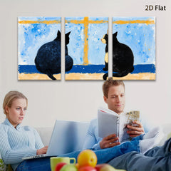 2D flat 1pc Black Cats Facing Each Other Whimsical Wall Art Living Room Bedroom Decor Farmhouse Style Modern Minimalist Canvas Prints Ready To Hang