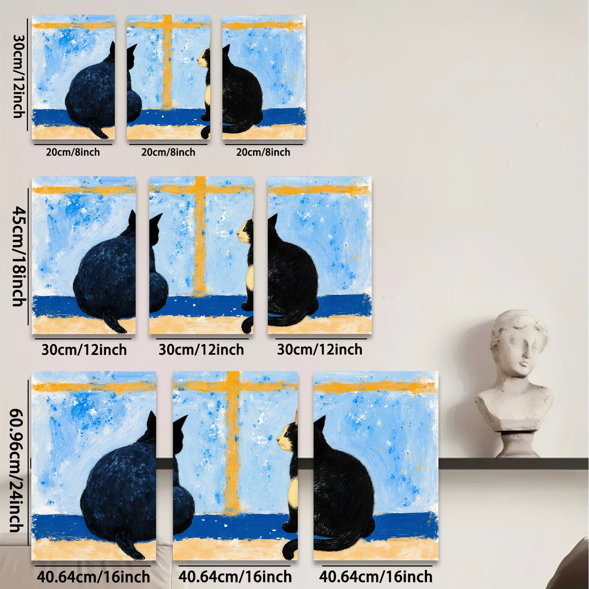 2D flat 1pc Black Cats Facing Each Other Whimsical Wall Art Living Room Bedroom Decor Farmhouse Style Modern Minimalist Canvas Prints Ready To Hang